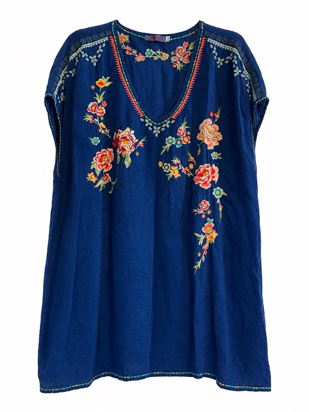 Johnny Was Embroidered Floral Tunic in Royal Blue. Size 2X